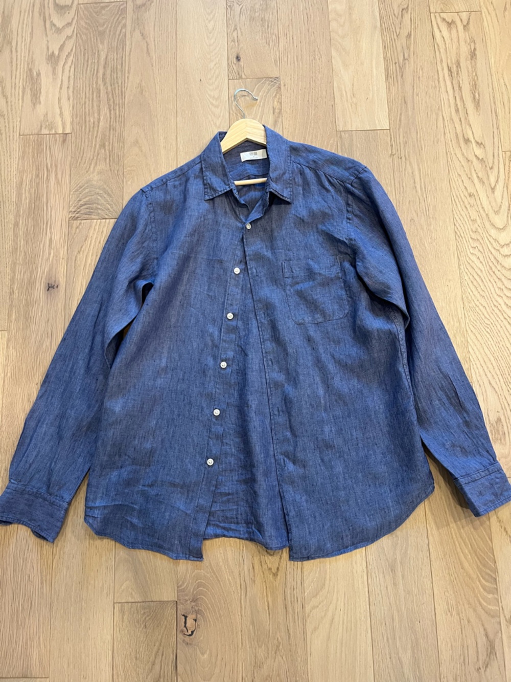 Uniqlo 100% Linen Button-Down Shirt Navy Blue Size M
